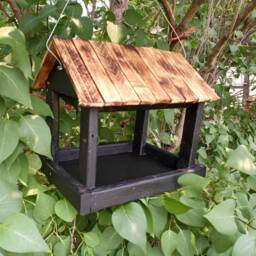 Rustic Reclaimed Wood Bird Feeder Black & Torched Finish - thumbnail 2