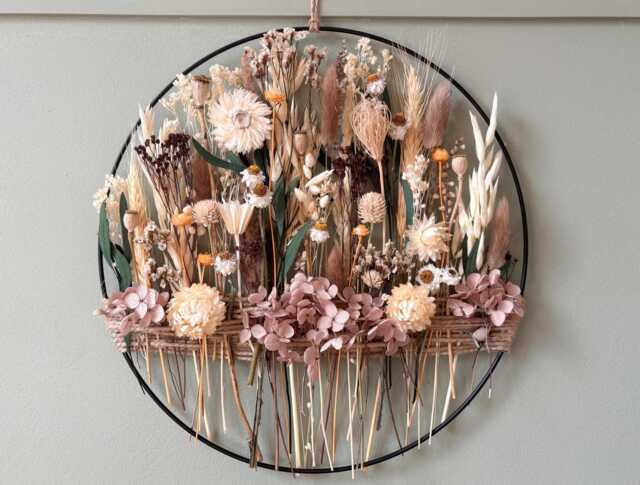 Earthy Wildflower Hoop Wall Decor - Preserved & Dried Flower Arrangement Rustic Boho Style Nature-Inspired Gift - image 1