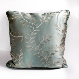 Embroidered Silk Pillow Cover Aqua Green Vines, Luxury Home Decor
