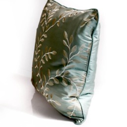Embroidered Silk Pillow Cover Aqua Green Vines, Luxury Home Decor - thumbnail 2