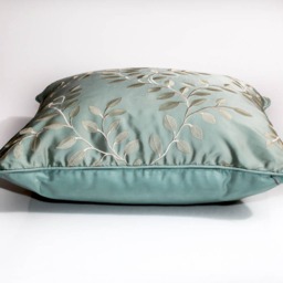 Embroidered Silk Pillow Cover Aqua Green Vines, Luxury Home Decor - thumbnail 3