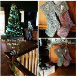 Crochet Pattern Christmas Tree Skirt - Stockings Pattern Bulky & Quick Tree Skirt & Stocking Set Crochet Mj Off The Hook Design - thumbnail 2