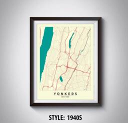 Yonkers Ny Map Poster Vintage Style Office Wall Art - thumbnail 1