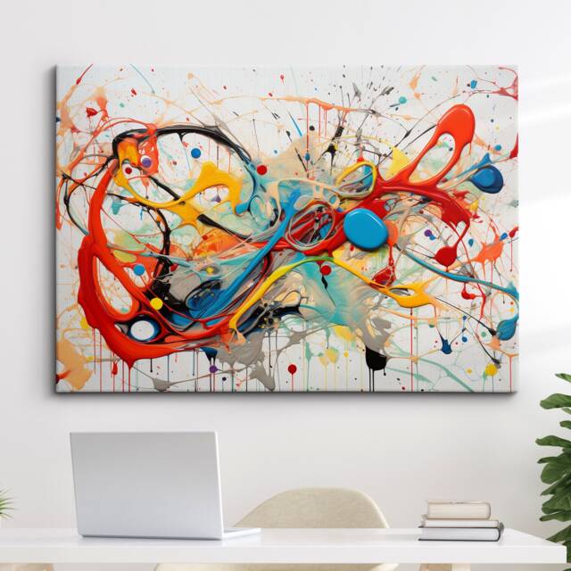 Colorful Paint Splash Abstract Oil Painting Splatter Style Wall Art, Framed Canvas Poster Print, Home Kitchen Office Room Decor, Gifts - image 1