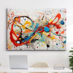 Colorful Paint Splash Abstract Oil Painting Splatter Style Wall Art, Framed Canvas Poster Print, Home Kitchen Office Room Decor, Gifts - thumbnail 1
