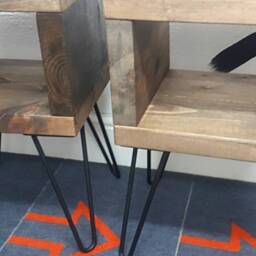 Pair Of Rustic Bedside Tables - Industrial Night Stands Small With Black Hairpin Legs - thumbnail 2