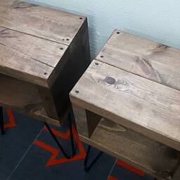 Pair Of Rustic Bedside Tables - Industrial Night Stands Small With Black Hairpin Legs - thumbnail 3