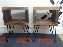 Pair Of Rustic Bedside Tables - Industrial Night Stands Small With Black Hairpin Legs - thumbnail 1