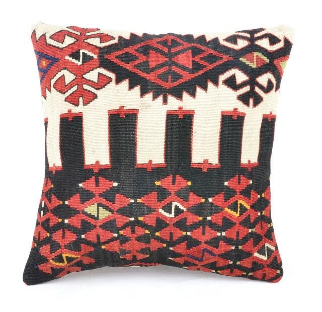 "Kilim Pillow, Wool Kilim Cousin From Anatolia, 40x40 cm, 16""x16" - image 1