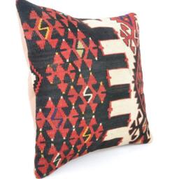 "Kilim Pillow, Wool Kilim Cousin From Anatolia, 40x40 cm, 16""x16" - thumbnail 2