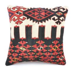 "Kilim Pillow, Wool Kilim Cousin From Anatolia, 40x40 cm, 16""x16" - thumbnail 1