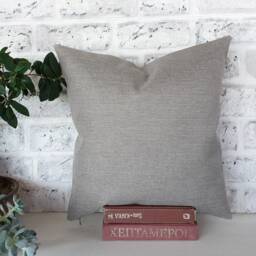 White Faux Leather & Gray Linen Pillow Cover - 16x16'' - thumbnail 4