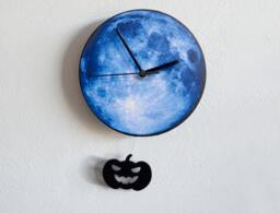 Halloween Pumpkin Swinging On The Moon - Wall Clock With Pendulum Clock Unique Decor Gift Idea - thumbnail 1
