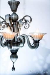 Murano Chandelier With 6 Lights, Hand Blown Glass Chandelier, Contemporary Ceiling Light in Gray, White & Black - thumbnail 2