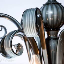 Murano Chandelier With 6 Lights, Hand Blown Glass Chandelier, Contemporary Ceiling Light in Gray, White & Black - thumbnail 4