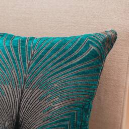 Art Deco Retro Fan Boudoir Cushion. Teal Blue & Silver Vintage Design. Luxury Velvet Chenille. 17x12 - thumbnail 2