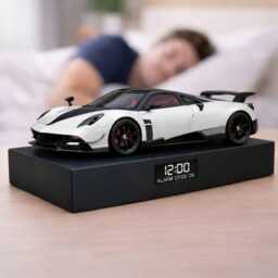 Pagani Huayra Car Alarm Clock - Realistic Engine Sound, Steam Effect, White Edition