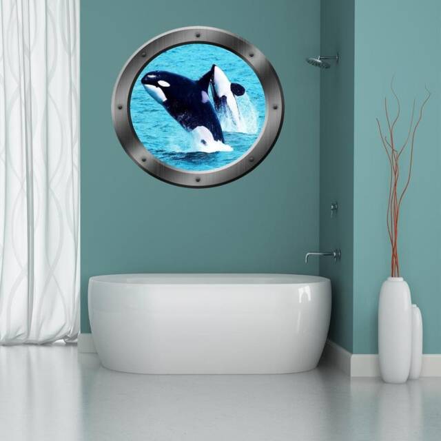 Peel & Stick Ocean Wall Decal Sailboat Art - Orca Whale Ship Window Porthole Mural - Vwaq Po13 14 - image 1