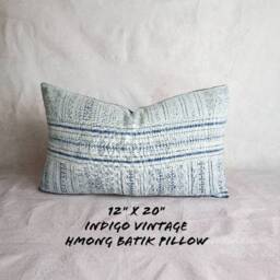 Hmong Indigo Batik Pillow Cover Set, Thai Woven Throw - thumbnail 3