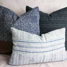 Hmong Indigo Batik Pillow Cover Set, Thai Woven Throw - thumbnail 2