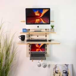 Wall Mounted Standing Desk Floating Plywood Home Office Workstation - thumbnail 1