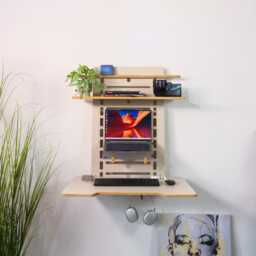 Wall Mounted Standing Desk Floating Plywood Home Office Workstation - thumbnail 3