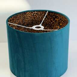 New Luxury Hq Double Sided Teal Velvet & Golden Leopard Print Brown Combination Drum Shape Lamp Shade Pendant Light - thumbnail 4