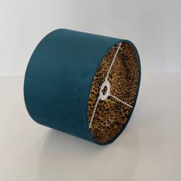 New Luxury Hq Double Sided Teal Velvet & Leopard Print Brown Combination Lamp Shade Pendant Light - thumbnail 3