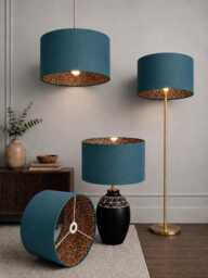 New Luxury Hq Double Sided Teal Velvet & Golden Leopard Print Brown Combination Drum Shape Lamp Shade Pendant Light - thumbnail 1