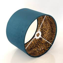 New Luxury Hq Double Sided Teal Velvet & Golden Leopard Print Brown Combination Drum Shape Lamp Shade Pendant Light - thumbnail 2