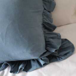 Blue Ruffle Linen Cushion With Feather Insert - 45x45cm Frilly Cushions - thumbnail 4