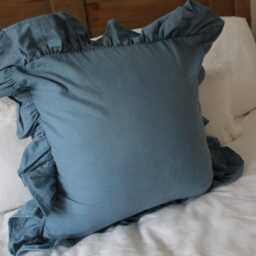 Blue Ruffle Linen Cushion With Feather Insert - 45x45cm Frilly Cushions - thumbnail 3