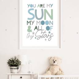 You Are My Sun Moon & All Of Stars Print, Boys Nursery Prints, Space Wall Art, Bedroom Pastel Blue - thumbnail 2