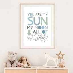 You Are My Sun Moon & All Of Stars Print, Boys Nursery Prints, Space Wall Art, Bedroom Pastel Blue - thumbnail 4