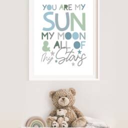 You Are My Sun Moon & All Of Stars Print, Boys Nursery Prints, Space Wall Art, Bedroom Pastel Blue - thumbnail 3