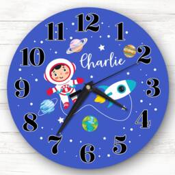 Boy Astronaut Planets Space Rocket Personalised Gift Clock - thumbnail 1