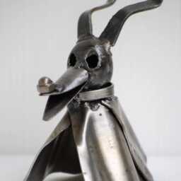 Recycled Metal Christmas Dog Sculpture, Handmade Auto Part Art, Wow Gift For This Valentine - thumbnail 3