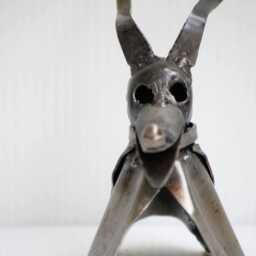 Recycled Metal Christmas Dog Sculpture, Handmade Auto Part Art, Wow Gift For This Valentine - thumbnail 4