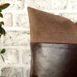 Dark Brown Faux Leather Pillow Cover Two-Tone Modern Home Decor - thumbnail 3