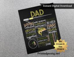 Dad Wall Art Fishing Gift For Father's Day Fisherman Subway Bass Printable Instant Download - thumbnail 1