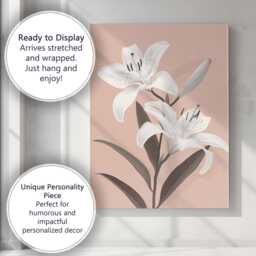 Soft Blush White Lily Floral Botanical Artwork Canvas Wall Art Print Decor Picture Ready To Hang - thumbnail 3