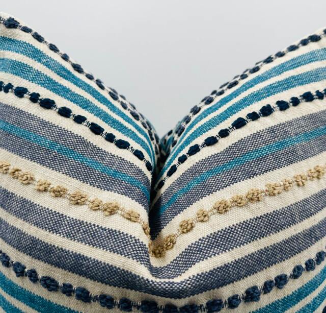 Boho Striped Throw Pillow Cover 18x18 Blue White Textured Cushion Case For Couch Sofa Bed Modern Rustic Farmhouse Home Decor Halloween Gift - image 1