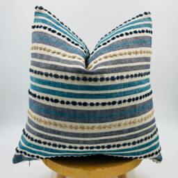 Boho Striped Throw Pillow Cover 18x18 Blue White Textured Cushion Case For Couch Sofa Bed Modern Rustic Farmhouse Home Decor Halloween Gift - thumbnail 2