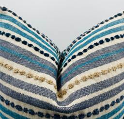 Boho Striped Throw Pillow Cover 18x18 Blue White Textured Cushion Case For Couch Sofa Bed Modern Rustic Farmhouse Home Decor Halloween Gift - thumbnail 1