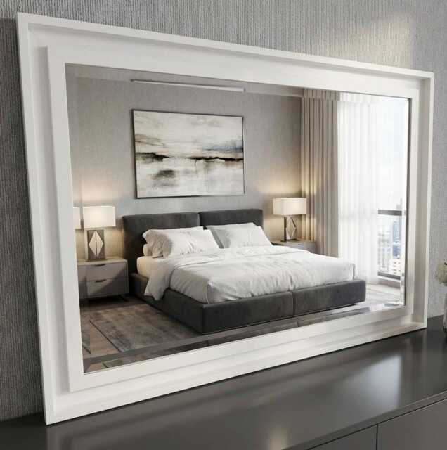 Large White Solid Wood Mirror Contemporary Design Stepped Frame Hockney Wood - Choice Of Size Premium Quality Free P&p - image 1