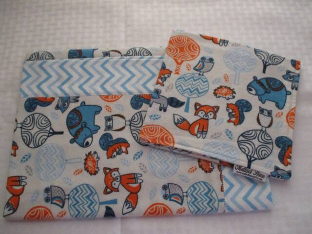 Woodland Baby Blanket & Burp Cloth Set, Raccoon, Owl, Bear, Fox, Boy Blanket, Flannel Boy - image 1
