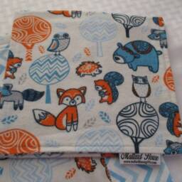 Woodland Baby Blanket & Burp Cloth Set, Raccoon, Owl, Bear, Fox, Boy Blanket, Flannel Boy - thumbnail 2