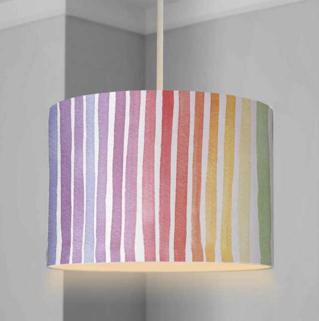 Lampshade - Nursery Stripes Rainbow Watercolour, Lampshade Or Table Lampshade Childrens Room Round - image 1
