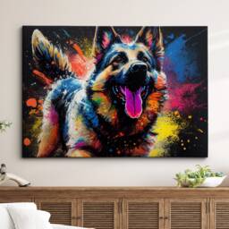 German Shepherd Abstract Dog Pet Animal Painting Splatter Wall Art, Framed Canvas Poster Print, Home Kitchen Office Room Decor, Gifts - thumbnail 1