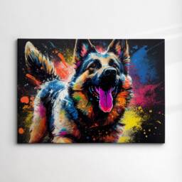 German Shepherd Abstract Dog Pet Animal Painting Splatter Wall Art, Framed Canvas Poster Print, Home Kitchen Office Room Decor, Gifts - thumbnail 3